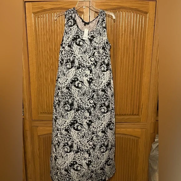 chinese dress ladies Abstract Trendy Black & White Print Maxi Dress L / Multi Color
